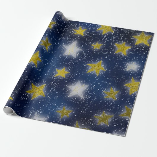 Stars Galaxy Sky Navy Blue Night Mustard Gold Fanc Geschenkpapier (Ungerollt)
