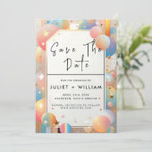 Stars Glam Bright Pastel Ombre Glitzer Wedding Save The Date (Stehend Vorderseite)
