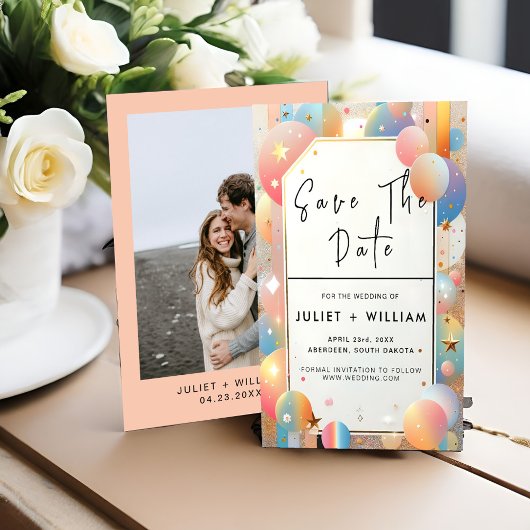 Stars Glam Bright Pastel Ombre Glitzer Wedding Save The Date