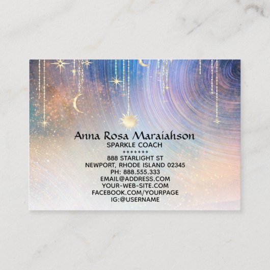 *~* Stars Gold Sparkle Moon Sun Celestie Regenboge Visitenkarte (Rückseite)