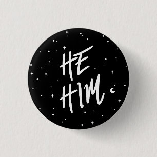 Stars He/Him Pronouns Button