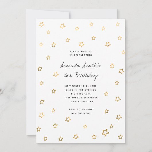 Stars Imitats Gold Foil Moderne Erwachsene Geburts Einladung (Vorderseite)
