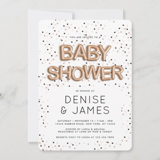 Stars in Rose Gold Foil Ballon Typ Babydusche Einladung (Vorderseite)