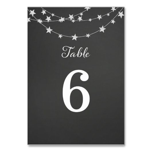 Stars Lights String Wedding Tischnummer Card (Vorderseite)