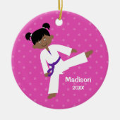 Stars Lila Belt Taekwondo Girl Personalisiert Keramik Ornament (Vorne)