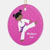 Stars Lila Belt Taekwondo Girl Personalisiert Keramik Ornament (Links)