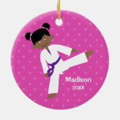 Stars Lila Belt Taekwondo Girl Personalisiert Keramik Ornament (Hinten)