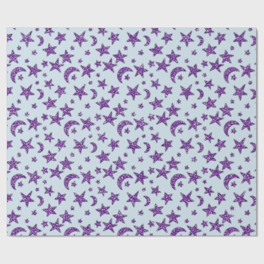 Stars Moon Amethyst Lila Plum Funkelnd Blue Paste Geschenkpapier (Flach)