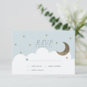 Stars & Moon Baby Blue Boy Taufe UAWG RSVP Karte (Stehend Vorderseite)