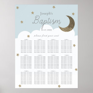 Stars & Moon Baby Blue Boy Taufplan Poster
