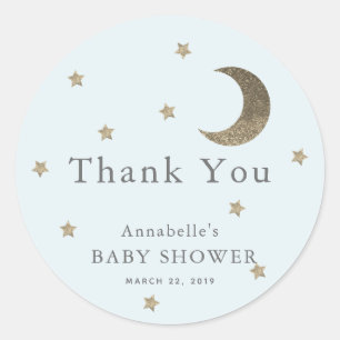Stars & Moon Baby Dusche Blue Danke Sticker