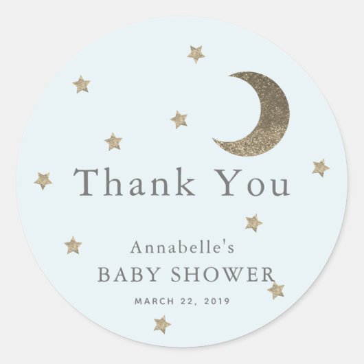 Stars & Moon Baby Dusche Blue Danke Sticker (Vorderseite)