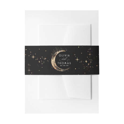 Stars Moon Black and Gold Celestial Wedding Einladungsbanderole (Vorderseite Beispiel)