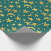 Stars Moon Black Sky Black Gold Aquamarines Wasser Geschenkpapier (Ecke)