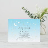 Stars Moon Blue Baby Dusche Einladung (Stehend Vorderseite)