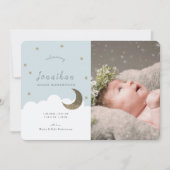 Stars & Moon Blue Boy Foto Geburtserklärung Einladung (Vorderseite)