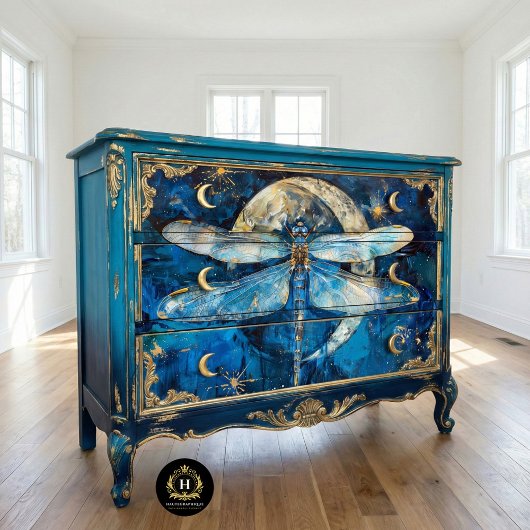 Stars Moon Blue Dragonfly Vintag Decoupage Seidenpapier