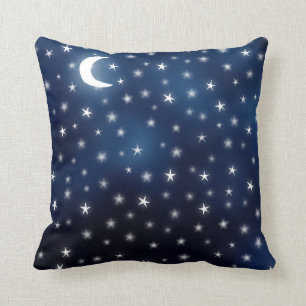 Stars Moon Blue Night Sky Dream White Navy Kissen