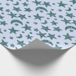 Stars Moon Blue Pastel Celestial Spark Marine Aqua Geschenkpapier