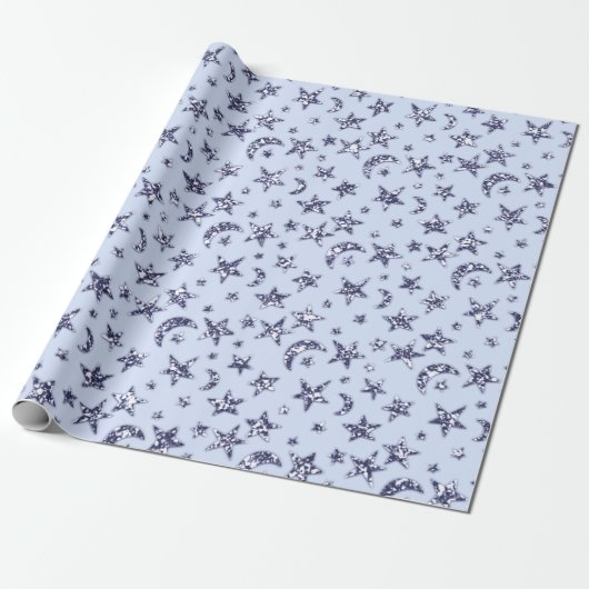Stars Moon Blue Pastel Celestial Spark Navy Boy Geschenkpapier (Ungerollt)