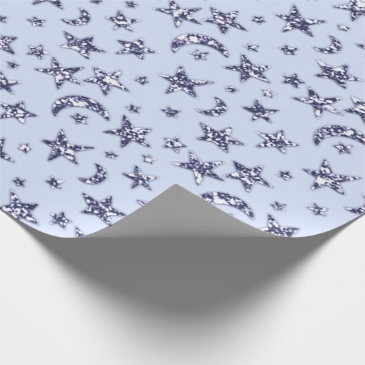 Stars Moon Blue Pastel Celestial Spark Navy Boy Geschenkpapier (Ecke)