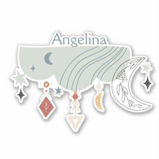 Stars Moon boho chic line art Aufkleber (Vorderseite)