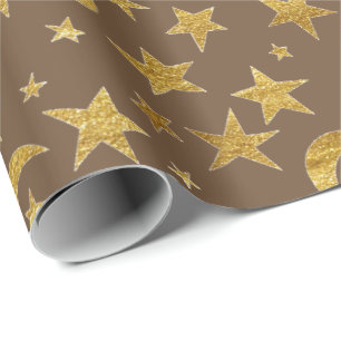 Stars Moon Bronze Maroon Gold Metall Sky Champaign Geschenkpapier
