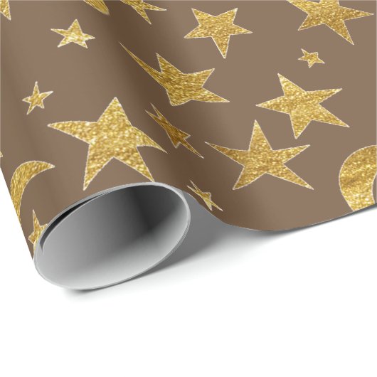 Stars Moon Bronze Maroon Gold Metall Sky Champaign Geschenkpapier (Rolleneckpunkt)