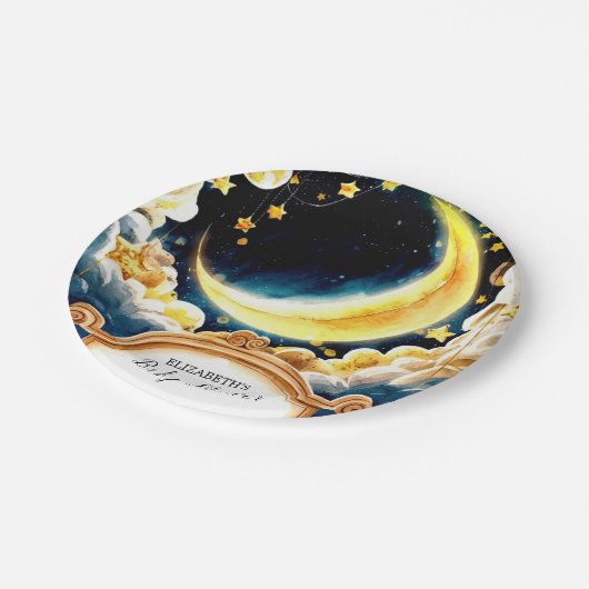 Stars Moon Celestial Baby Dusche Pappteller (Schrägansicht)