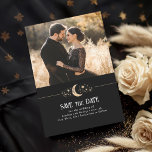 Stars Moon Celestial Black Save the Date Foto<br><div class="desc">Sterne und Halbmond,  schwarze Save the Date Fotokarten</div>