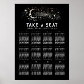 Stars Moon Celestial Black Wedding Chart Poster (Vorne)
