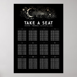 Stars Moon Celestial Black Wedding Chart Poster
