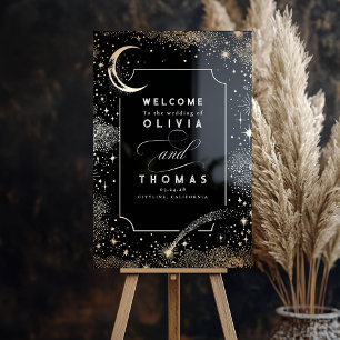 Stars Moon Celestial Black Wedding Willkommenszeic Acrylschild