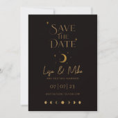 Stars & Moon Celestial Save the Date, Black & Gold Einladung (Vorderseite)