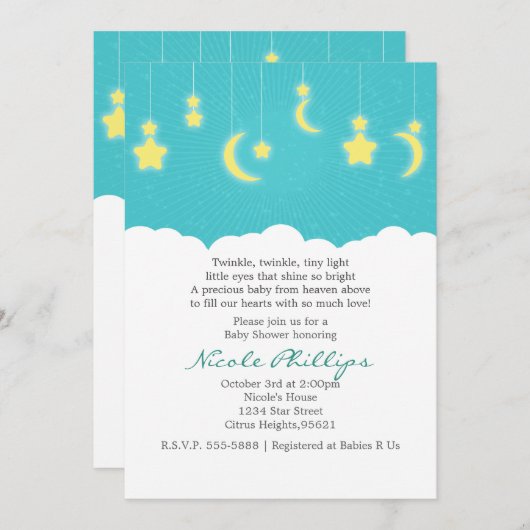 Stars Moon & Clouds Kinderdusche Einladungen (Vorne/Hinten)