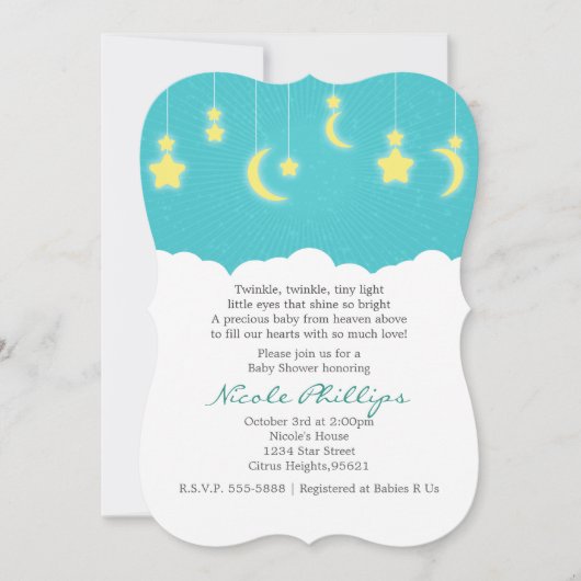 Stars Moon & Clouds Kinderdusche Einladungen (Vorderseite)