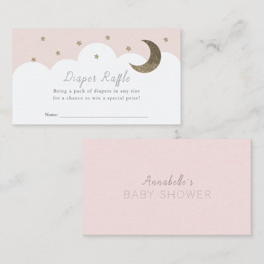 Stars Moon & Clouds Pink Diaper Raffle Ticket Encl Begleitkarte (Vorne/Hinten)