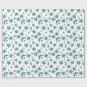 Stars Moon Funkelnd Aquamarin Aqua Blue White Geschenkpapier (Flach)