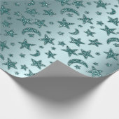 Stars Moon Funkelnd Aquamarines Aqua Glitzer Geschenkpapier (Ecke)