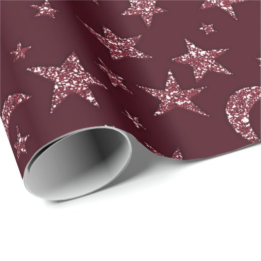 Stars Moon Funkelnd Burgundy Glitzer Night Geschenkpapier (Rolleneckpunkt)