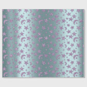 Stars Moon Funkelnd Lavendel Lila Violet Aqua Geschenkpapier (Flach)