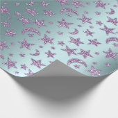 Stars Moon Funkelnd Lavendel Lila Violet Aqua Geschenkpapier (Ecke)