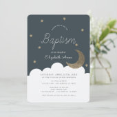 Stars & Moon Navy Blauer Junge Taufe Einladung (Stehend Vorderseite)