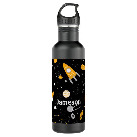 Stars Moon Night Sky Weltraumrakete Edelstahlflasche (Vorderseite)