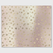 Stars Moon Skinny Blush Gold Metal Sky Meister Geschenkpapier (Flach)