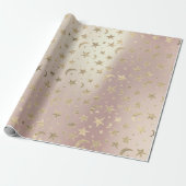 Stars Moon Skinny Blush Gold Metal Sky Meister Geschenkpapier (Ungerollt)
