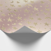 Stars Moon Skinny Blush Gold Metal Sky Meister Geschenkpapier (Ecke)