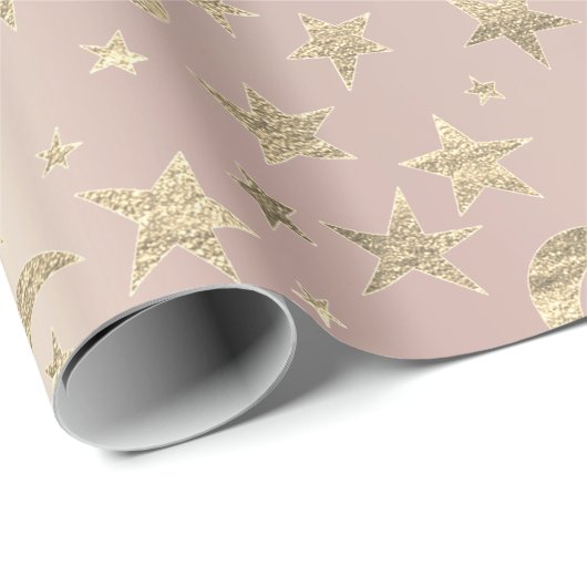 Stars Moon Skinny Blush Gold Metal Sky Meister Geschenkpapier (Rolleneckpunkt)