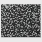 Stars Moon Spark Night Galaxy Black Silver Grau Geschenkpapier (Flach)