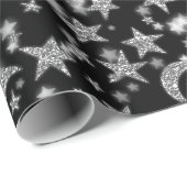 Stars Moon Spark Night Galaxy Black Silver Grau Geschenkpapier (Rolleneckpunkt)